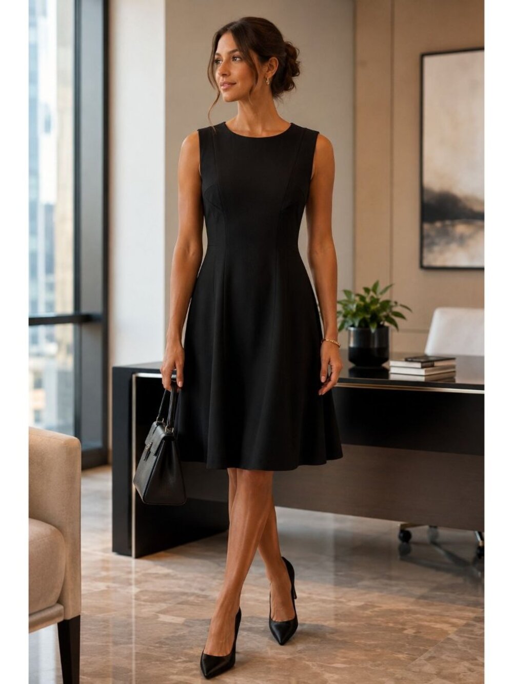 Preppy Business Chic LBD Tommy Hilfiger Black Fit & Flare Cocktail Dress Size 6